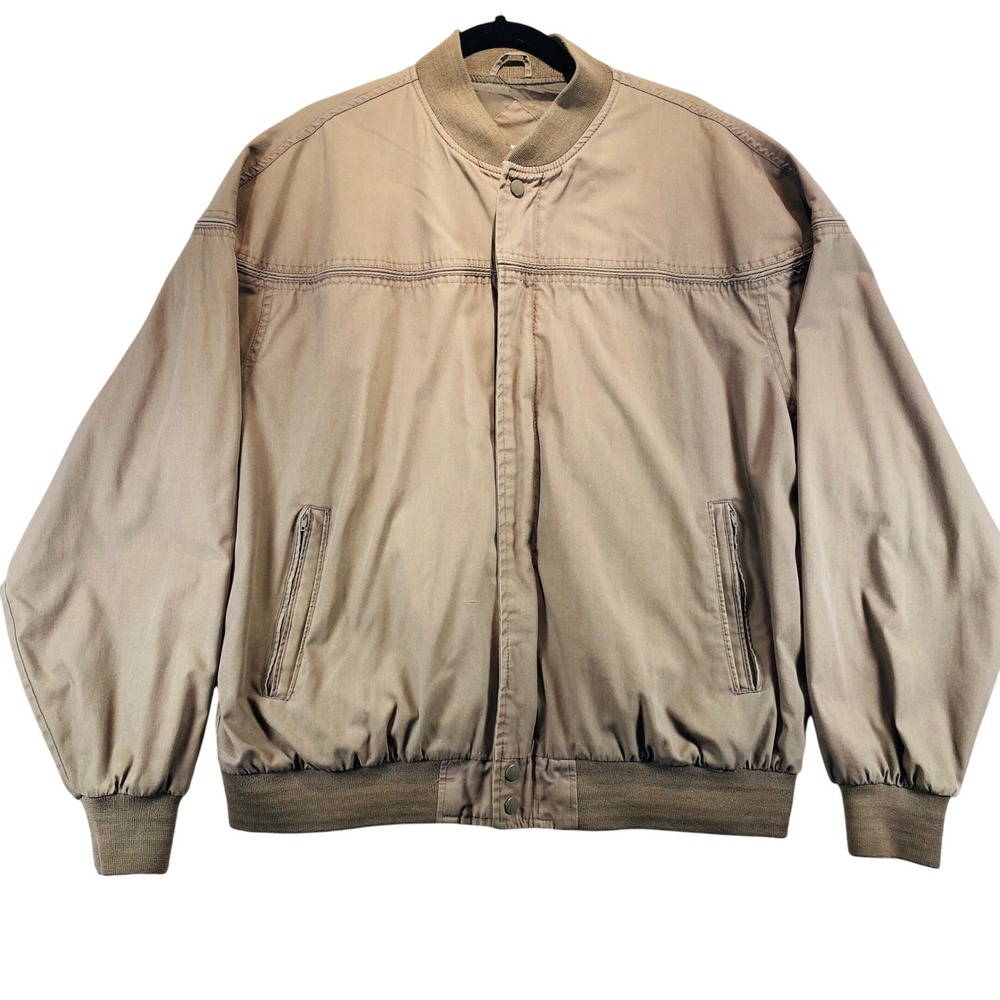 Arnold Palmer Bomber Jacket Tan Mens XL Full Zip Collared Casual Outerwear